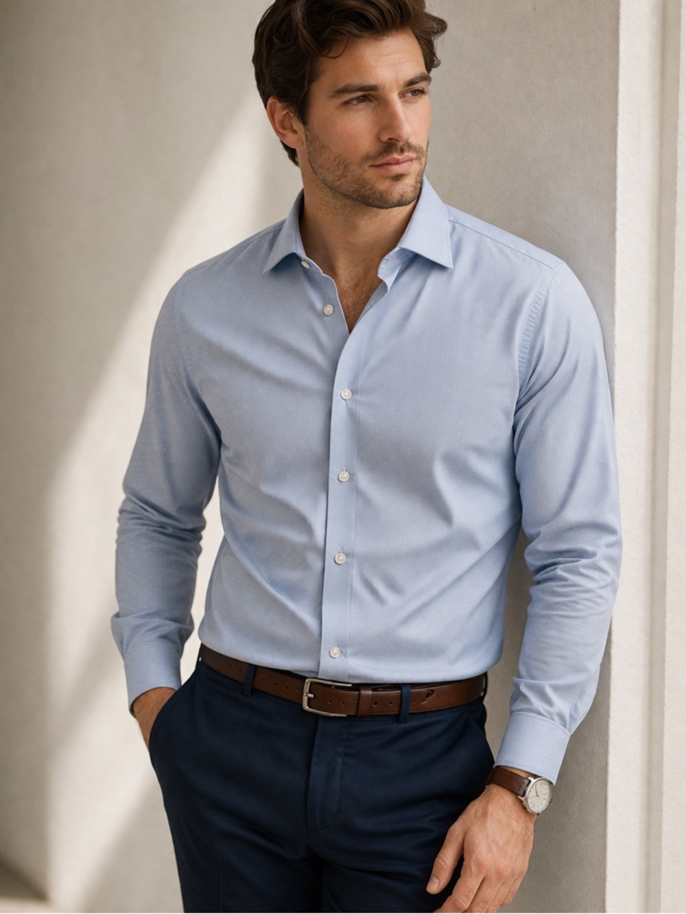 Michael Kors Men's Pale Blue Button-Down Dress Shirt Slim Fit Size 16 neck. L